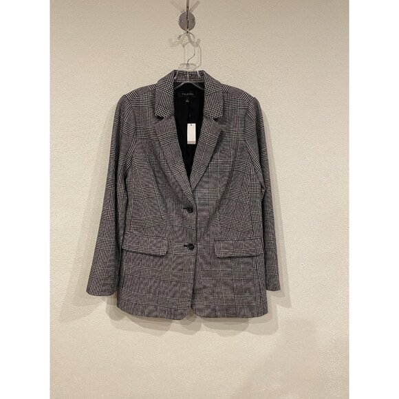 Talbots Blazer Womens 4 Gray Black Glen Plaid Two Button Lined Career Jacket - Picture 2 of 4